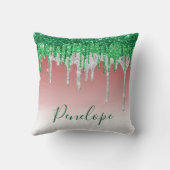 グリーンシルバーレッドグリッタードリップモノグラエレガントム クッション (裏面)