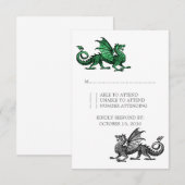 グリーンシルバー結婚ドラゴンの応答カード 出欠カード (正面/裏面)