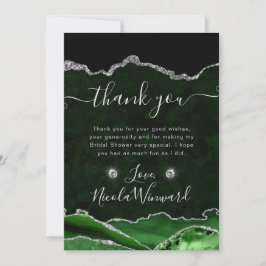 グリーンシルバー金ゴールドグリッターアゲートブライダルシャワー サンキューカード