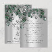 グリーンシルバー 初聖体 クリスチャンクロス 招待状 (正面/裏面)