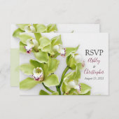 グリーンシンビジウムオーキッドのウェディング返信はがきＲＳＶＰカード 出欠カード (正面/裏面)