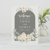 グリーンシンプルの花のウェルカムサイン結婚ズ 招待状 (スタンド正面)