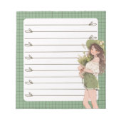 グリーンシンプルアニメかわいいボホメモ帳 ノートパッド (正面)