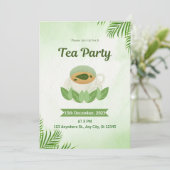 グリーンシンプルウォーターカラーティーパーティの招待状 招待状 (スタンド正面)