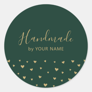 グリーンシンプルハート可愛いパッケージシール ラウンドシール