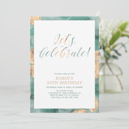 グリーンシンプルパタモダンーン大人の誕生日パーティー 招待状 (スタンド正面)