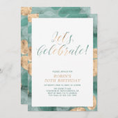 グリーンシンプルパタモダンーン大人の誕生日パーティー 招待状 (正面/裏面)