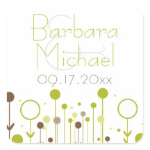 グリーンシンプルフローラドットモダンスクエアステッカー