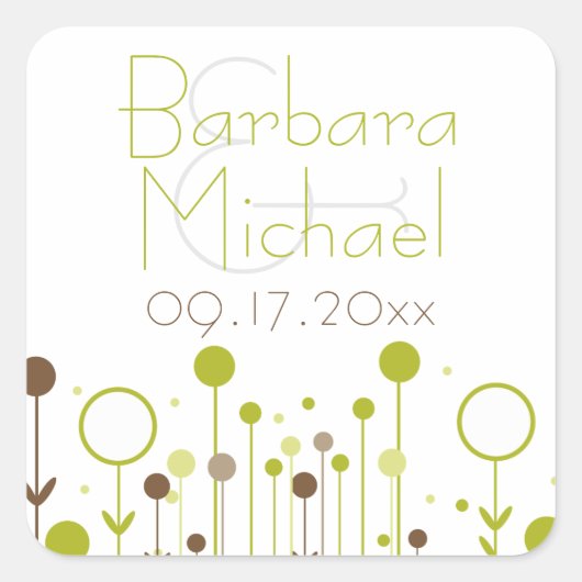 グリーンシンプルフローラドットモダンスクエアステッカー スクエアシール (正面)