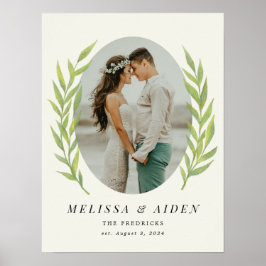 グリーンシンプルブランチオ結婚バルの写真設立 ポスター