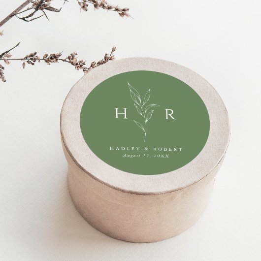 グリーンシンプルミニマルモノグラム植物体結婚体 ラウンドシール