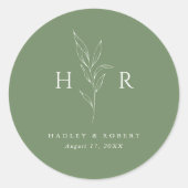 グリーンシンプルミニマルモノグラム植物体結婚体 ラウンドシール (正面)