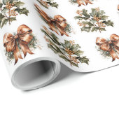 グリーンシンプルリース金ゴールドテラコッタクリスマスボウ ラッピングペーパー (ロールコーナー)