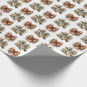 グリーンシンプルリース金ゴールドテラコッタクリスマスボウ ラッピングペーパー (角)