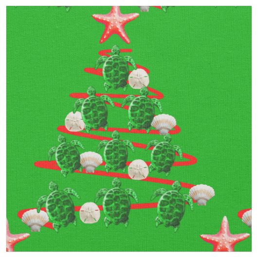 グリーンシーウミガメのクリスマスツリー ファブリック (クローズアップ)