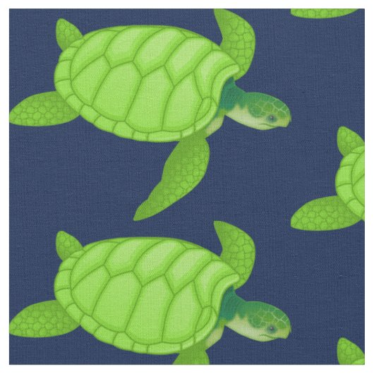 グリーンシーウミガメon Navy ファブリック (クローズアップ)