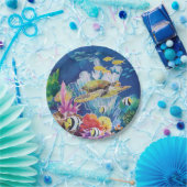 グリーンシーカメ紙プレート熱帯海魚 ペーパープレート (パーティー)