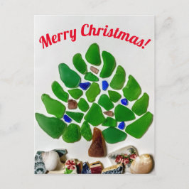 グリーンシーガラスワシントンビーチクリスマスツリー シーズンポストカード