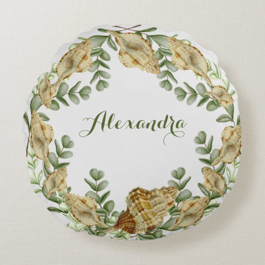 グリーンシーシェル航海のクリームシェルコースト ラウンドクッション (正面)