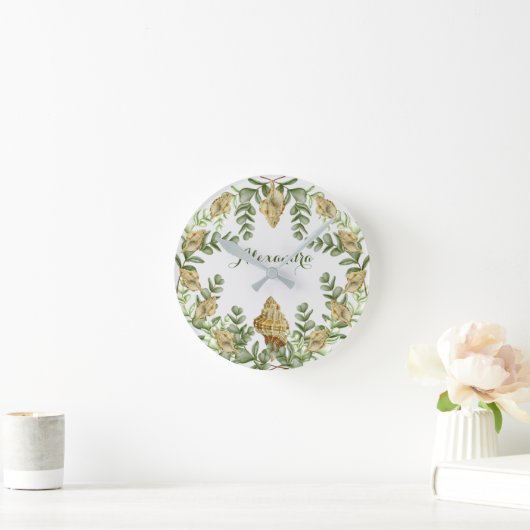 グリーンシーシェル航海のクリームシェルコースト ラウンド壁時計 (ホーム)