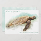 グリーンシータートルクリスマスカード | Warm Wishes シーズンカード (正面/裏面)