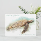 グリーンシータートルクリスマスカード | Warm Wishes シーズンカード (スタンド正面)