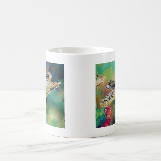 グリーンシータートルシルク絵を描ズ コーヒーマグカップ (中央)