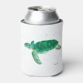 グリーンシータートル 水彩画 沿岸 熱帯の海 缶クーラー (缶正面)