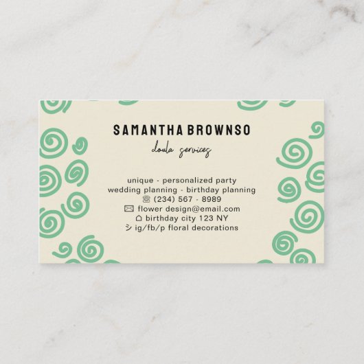 グリーンシープニュー生まれベビードゥラ 名刺 (裏面)