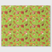 グリーンシームレスキノコ離れ類の包装紙 ラッピングペーパー (フラット)