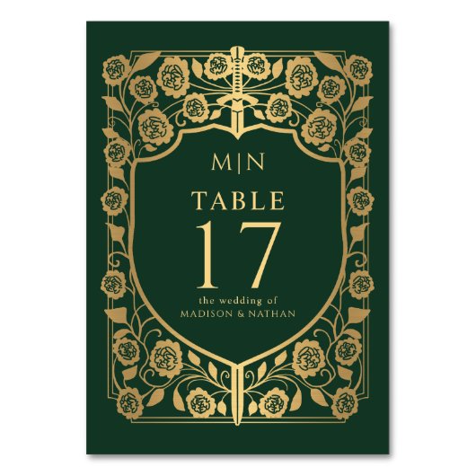 グリーンシールド中世ファンタジーモノグラム結婚ズ テーブルナンバー (正面)
