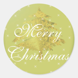 グリーンシール金ゴールドクリスマスツリーと星 ラウンドシール