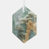 グリーンジェイドアンド金ゴールド村 ガラスオーナメント (正面左)