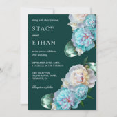 グリーンジェムとターコイズ牡丹結婚フローラ 招待状 (正面)