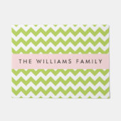 グリーンジグザググリーンシェブロンお名前 ドアマット (正面)