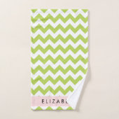 グリーンジグザググリーンシェブロンお名前 バスタオルセット (ハンドタオル)