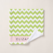 グリーンジグザググリーンシェブロンお名前 バスタオルセット (ウォッシュタオル)