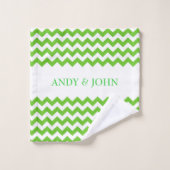 グリーンジグザグシェブロン バスタオルセット (ウォッシュタオル)