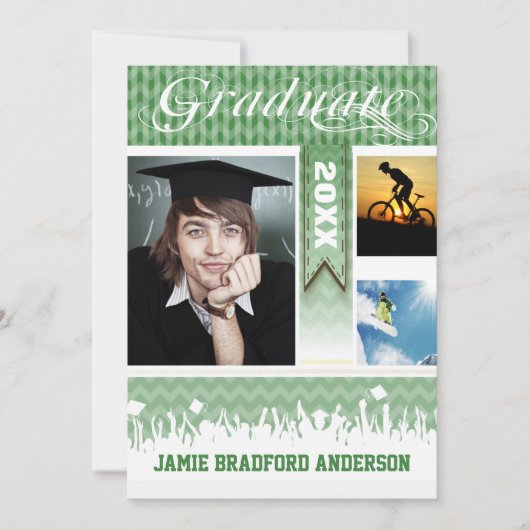 グリーンジグザグシニア3枚の写真クラス 案内状 (正面)