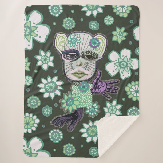 グリーンジャイアントドロリーフローラバイNatalie schorr シェルパブランケット (正面)