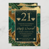 グリーンジャングルアニマルプリントアゲート21歳の誕生日 招待状 (正面/裏面)