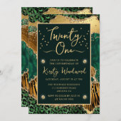 グリーンジャングルアニマルプリントアゲート 21歳の誕生日 招待状 (正面/裏面)