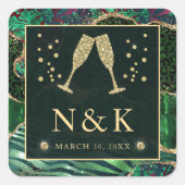 グリーンジャングルアニマルプリントグリッターアゲ結婚ート スクエアシール (正面)