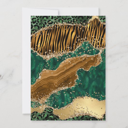 グリーンジャングルアニマルプリント金ゴールドグリッターアゲート 招待状 (裏面)