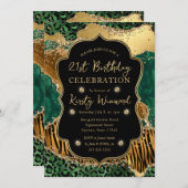 グリーンジャングルサファリグリッターアゲート21歳の誕生日 招待状 (正面/裏面)