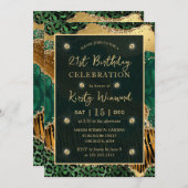 グリーンジャングルサファリグリッターアゲート21歳の誕生日 招待状 (正面/裏面)