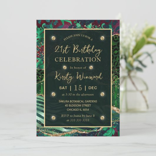 グリーンジャングルサファリグリッターアゲート21歳の誕生日 招待状 (スタンド正面)
