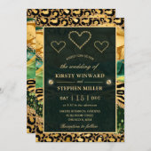 グリーンジャングルサファリグリッターアゲ結婚ート 招待状 (正面/裏面)