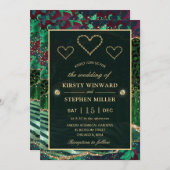 グリーンジャングルサファリグリッターアゲ結婚ート 招待状 (正面/裏面)