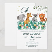 グリーンジャングルサファリ動物オー!ベイビーシャワー 招待状 (正面/裏面)